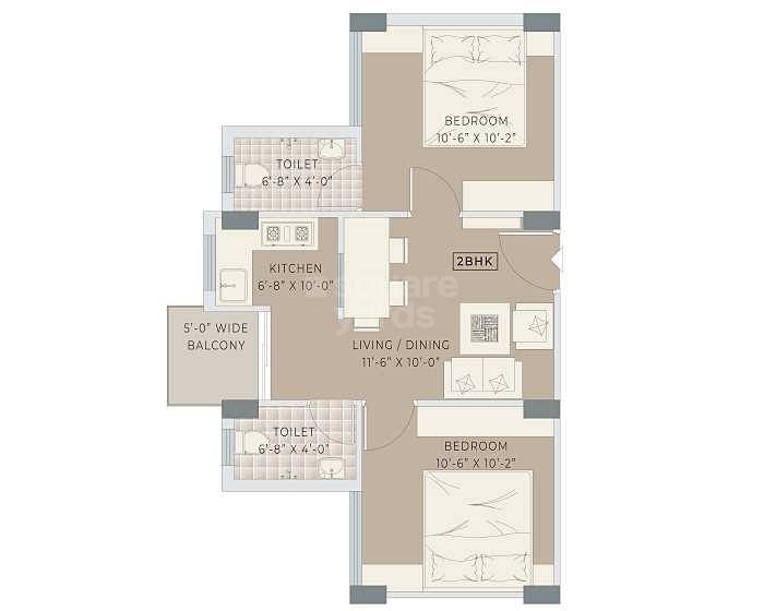 Floor plan of 2 BHK 767 Sq. Ft. Apartment in Gems Senior Estate, Kolkata