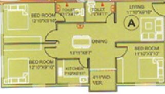 Floor plan of 3 BHK Apartment - 726 sq. ft. in GM Meena Elegant, Kolkata