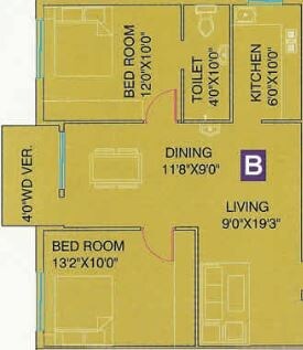 Floor plan of 2 BHK 1035 Sq. Ft. Apartment in GM Meena Florence, Kolkata