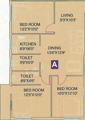 Floor plan of 3 BHK 1207 Sq. Ft. Apartment in GM Meena Florence, Kolkata