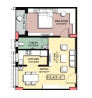 Floor plan of 1 BHK 790 Sq. Ft. Apartment in GM Meena Galaxy, Kolkata