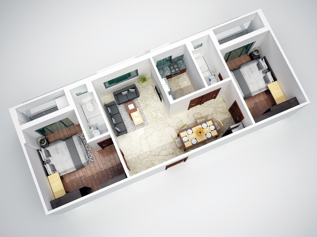 Floor plan of 2 BHK 1096 Sq. Ft. Apartment in GM Meena Galaxy, Kolkata