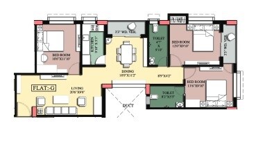 Floor plan of 3 BHK 1438 Sq. Ft. Apartment in GM Meena Galaxy, Kolkata