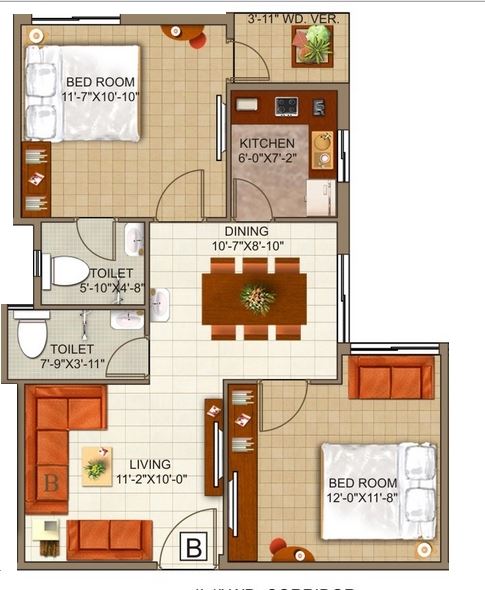 gm meena genesis apartment 2bhk 928sqft