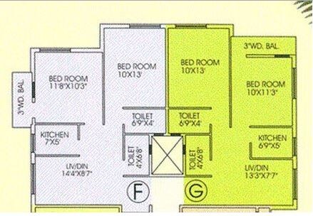 Floor plan of 2 BHK 846 Sq. Ft. Apartment in GM Meena Green, Kolkata