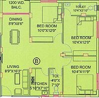 Floor plan of 3 BHK 1210 Sq. Ft. Apartment in GM Meena Pearl, Kolkata