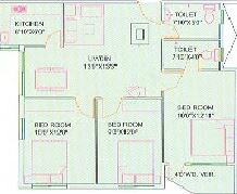 Floor plan of 2 BHK 1100 Sq. Ft. Apartment in GM Meena Residency, Kolkata