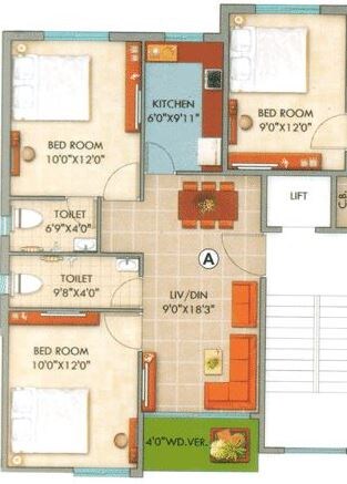 Floor plan of 2 BHK 867 Sq. Ft. Apartment in GM Meena Sangam, Kolkata