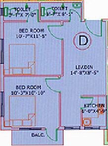 Floor plan of 2 BHK 746 Sq. Ft. Apartment in GM Meena Siddhi, Kolkata