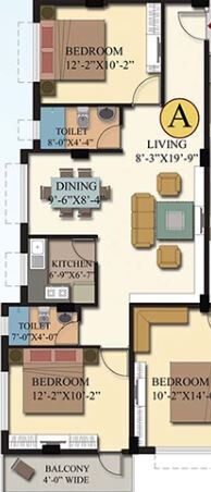 Floor plan of 2 BHK 1060 Sq. Ft. Apartment in GM Meena Sparsh, Kolkata