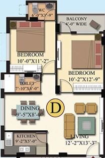 Floor plan of 2 BHK 920 Sq. Ft. Apartment in GM Meena Sparsh, Kolkata