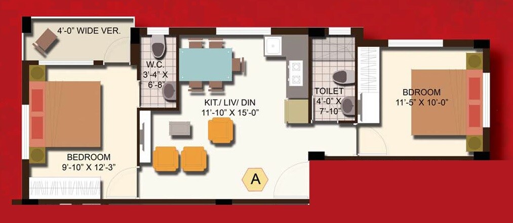 Floor plan of 2 BHK 816 Sq. Ft. Apartment in GM Meena Srishti, Kolkata