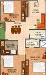 Floor plan of 3 BHK 1165 Sq. Ft. Apartment in GM Meena Wood, Kolkata