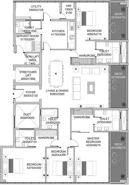 Floor plan of 4 BHK 3800 Sq. Ft. Apartment in Godrej Platinum, Kolkata