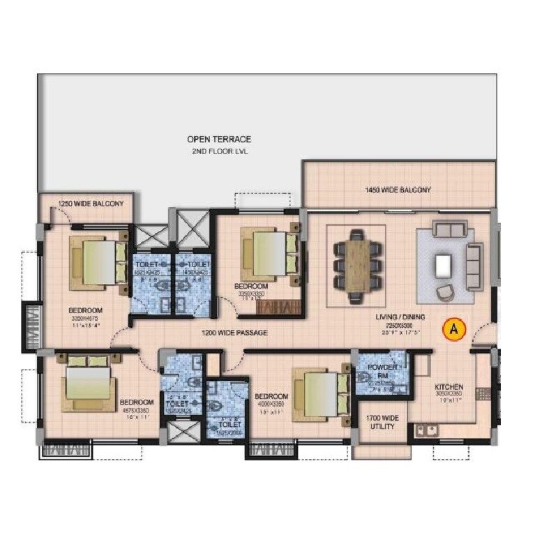 Floor plan of 4 BHK 2585 Sq. Ft. Apartment in Goel Ganga Residency, Kolkata