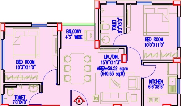 Floor plan of 2 BHK Apartment - 536 sq. ft. in Gurukul Grande, Kolkata
