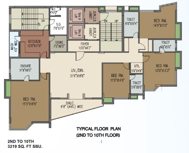 Floor plan of 4 BHK 3219 Sq. Ft. Apartment in Gurukul Grandeur, Kolkata