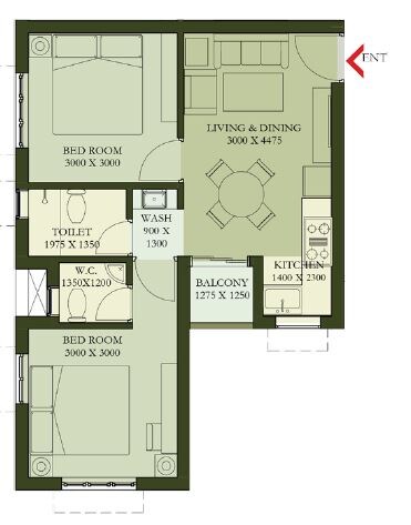 Floor plan of 2 BHK 712 Sq. Ft. Apartment in Hiland Calcutta Riverside, Kolkata