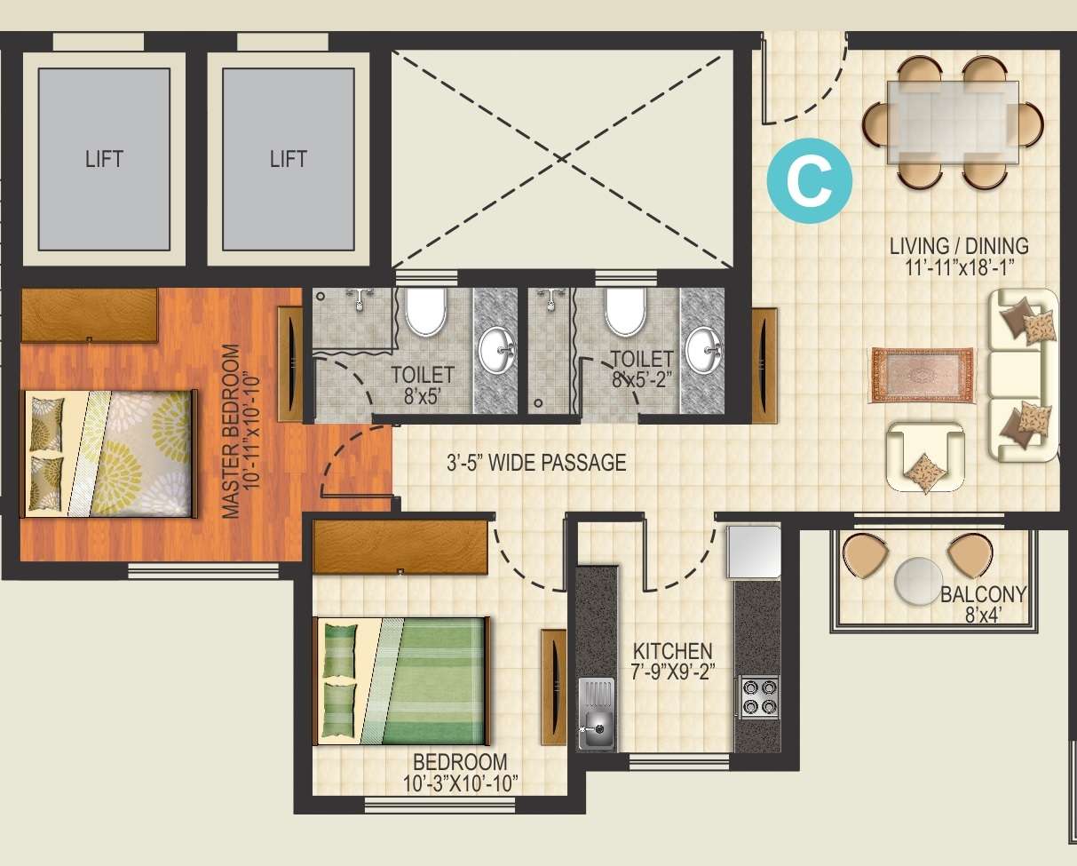 ideal aquaview apartment 2bhk 1080sqft1