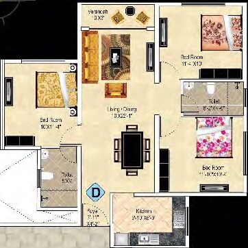 Floor plan of 3 BHK 1285 Sq. Ft. Apartment in Ideal Aurum, Kolkata