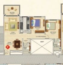 Floor plan of 3 BHK 1325 Sq. Ft. Apartment in Ideal Greens Kolkata, Kolkata