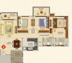 Floor plan of 3 BHK 1820 Sq. Ft. Apartment in Ideal Greens Kolkata, Kolkata