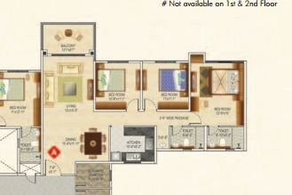 Floor plan of 3 BHK 1830 Sq. Ft. Apartment in Ideal Greens Kolkata, Kolkata