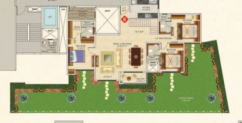 Floor plan of 3 BHK 2050 Sq. Ft. Apartment in Ideal Greens Kolkata, Kolkata