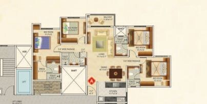 Floor plan of 4 BHK 2050 Sq. Ft. Apartment in Ideal Greens Kolkata, Kolkata