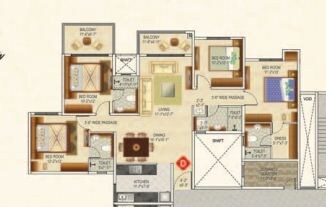 Floor plan of 4 BHK 2150 Sq. Ft. Apartment in Ideal Greens Kolkata, Kolkata