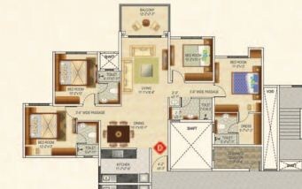 Floor plan of 4 BHK 2160 Sq. Ft. Apartment in Ideal Greens Kolkata, Kolkata