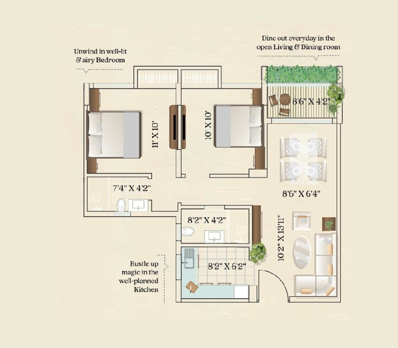 2 BHK 709 Sq. Ft. Apartment in Isha Aagman