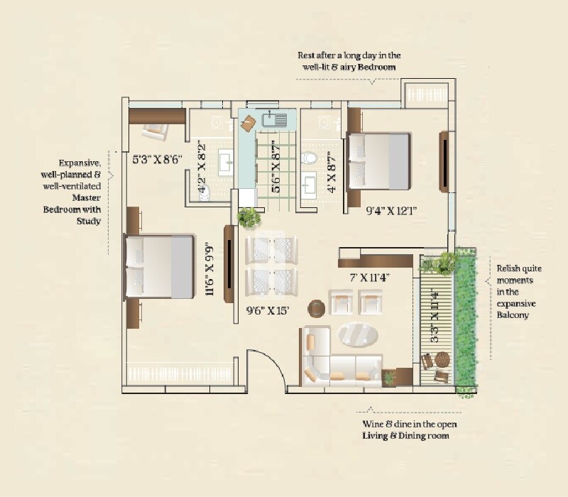 Floor plan of 2 BHK 799 Sq. Ft. Apartment in Isha Aagman, Kolkata