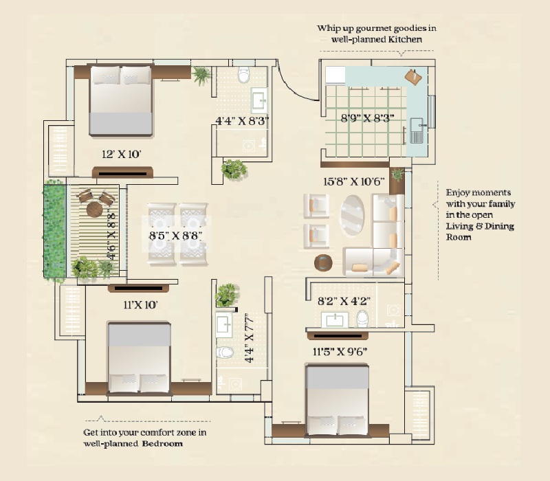 3 BHK 1032 Sq. Ft. Apartment in Isha Aagman