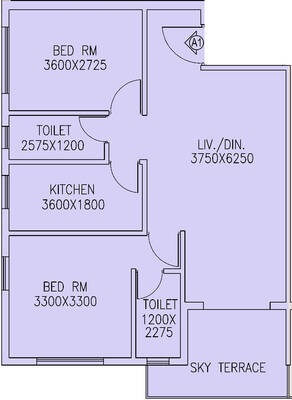 Floor plan of 2 BHK 1135 Sq. Ft. Apartment in Jain Dream One, Kolkata