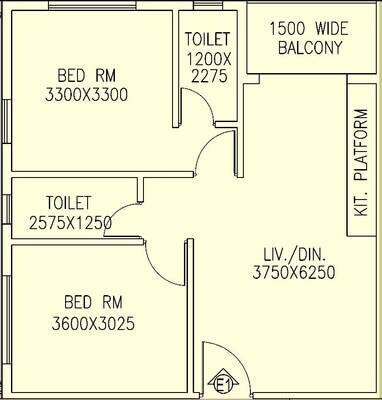 Floor plan of 2 BHK 945 Sq. Ft. Apartment in Jain Dream One, Kolkata