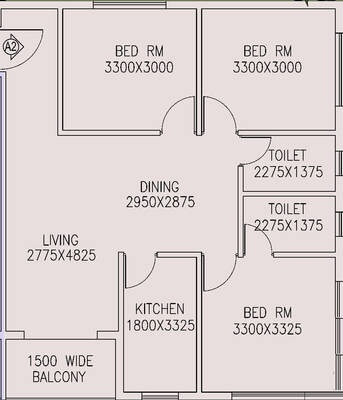 Floor plan of 3 BHK 1240 Sq. Ft. Apartment in Jain Dream One, Kolkata