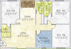 Floor plan of 3 BHK 2270 Sq. Ft. Apartment in Jain Dream One, Kolkata