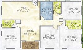 Floor plan of 4 BHK 2280 Sq. Ft. Apartment in Jain Dream One, Kolkata