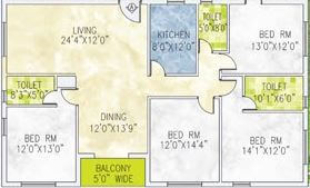 Floor plan of 4 BHK 2720 Sq. Ft. Apartment in Jain Dream One, Kolkata