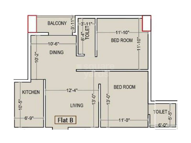 Floor plan of 2 BHK 1164 Sq. Ft. Apartment in JMC Broadway, Kolkata