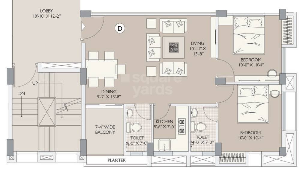Floor plan of 2 BHK 953 Sq. Ft. Apartment in Jupiter Gardenium, Kolkata