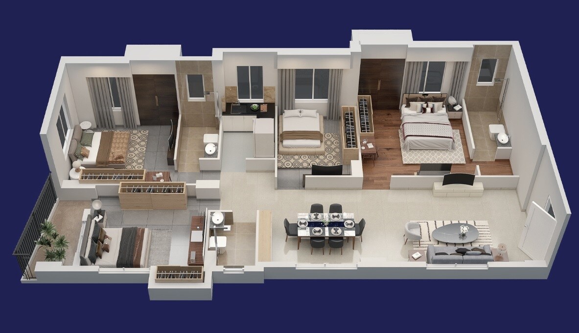 Floor plan of 4 BHK 1648 Sq. Ft. Apartment in Kalim 22, Kolkata