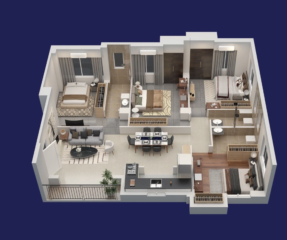 Floor plan of 4 BHK 1790 Sq. Ft. Apartment in Kalim 22, Kolkata