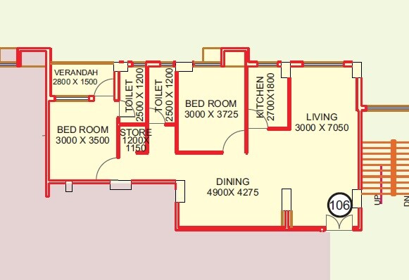 Floor plan of 2 BHK 1250 Sq. Ft. Apartment in Koley Convent Garden, Kolkata