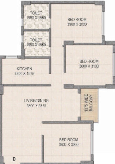 Floor plan of 3 BHK 1552 Sq. Ft. Apartment in Kosmic The Amazonia, Kolkata