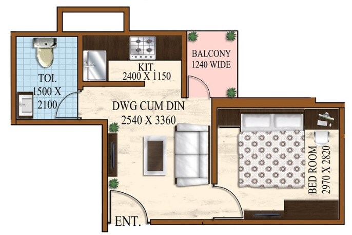 1 BHK 510 Sq. Ft. Apartment