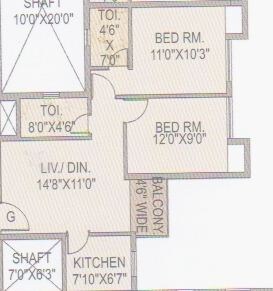 Floor plan of 2 BHK 939 Sq. Ft. Apartment in LGW The Pyramid, Kolkata