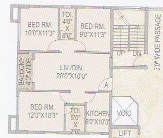 Floor plan of 3 BHK 1207 Sq. Ft. Apartment in LGW The Pyramid, Kolkata