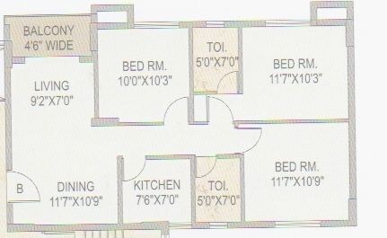 Floor plan of 3 BHK 1234 Sq. Ft. Apartment in LGW The Pyramid, Kolkata